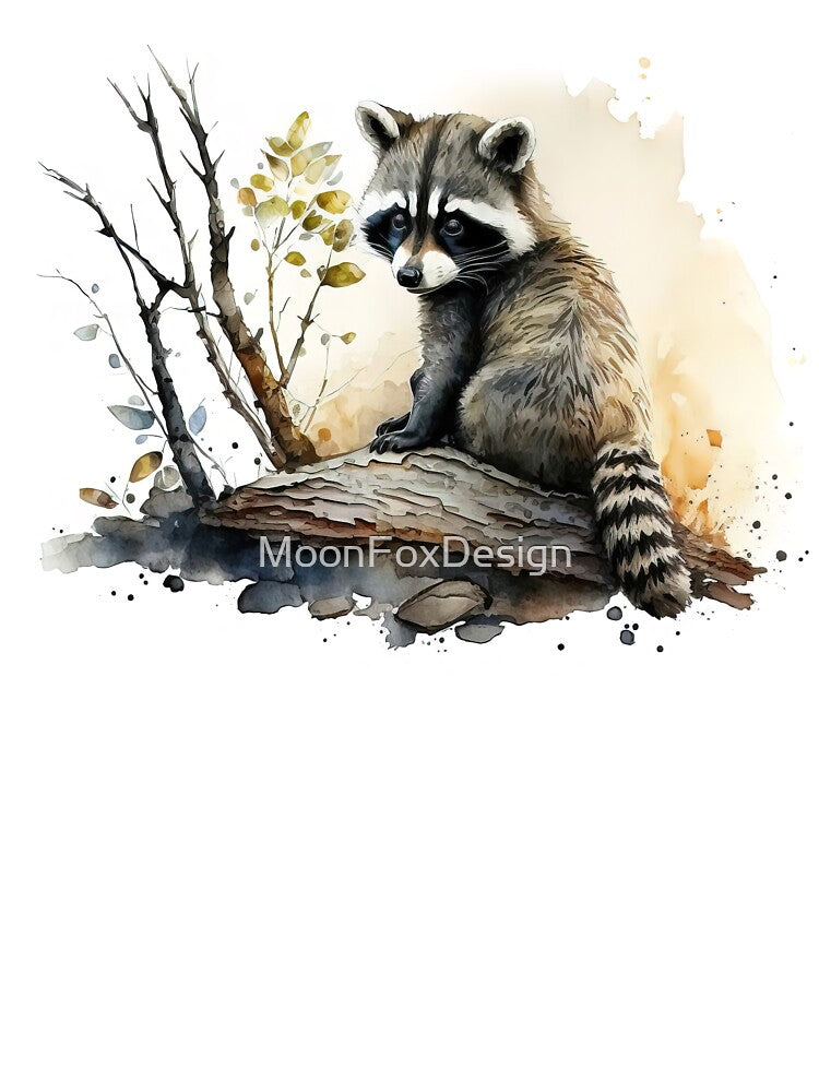 Watercolor Cute Baby Raccoon, Sitting Happy Raccoon Cub by MoonFoxDesign