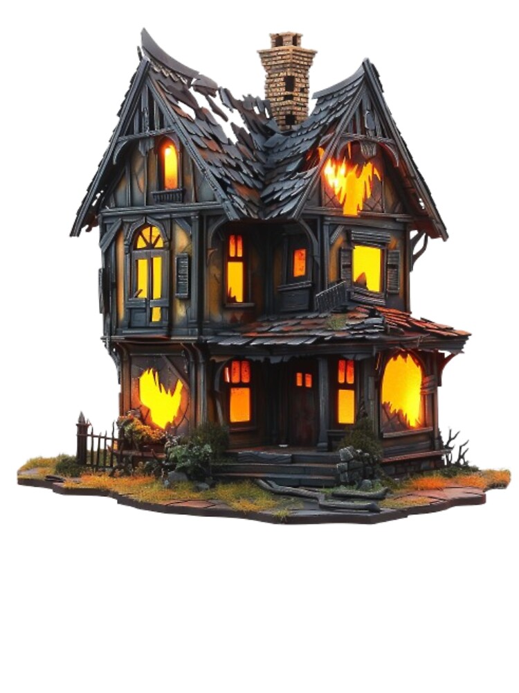 Haunted Halloween House – Spooky Haunted Mansion with Glowing Windows by AlexLineArt