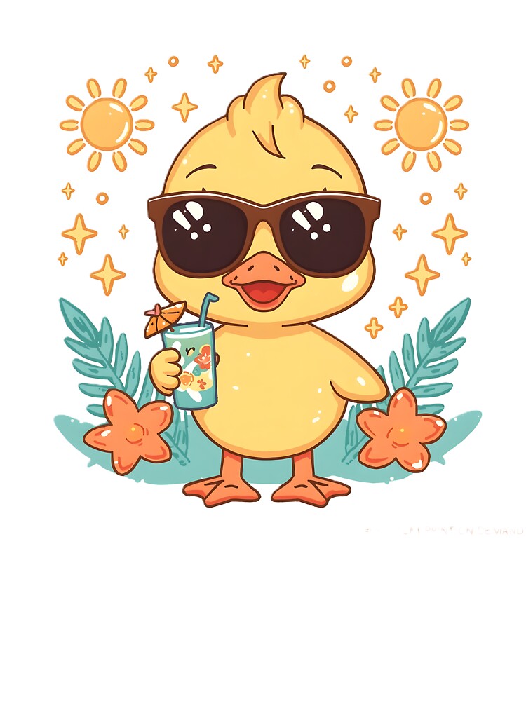 Cute Summer Duck Sticker | Kawaii Yellow Duck with Sunglasses & Tropical Drink | Funny Summer Duck | Beach Vacation Gift by dreamz-world