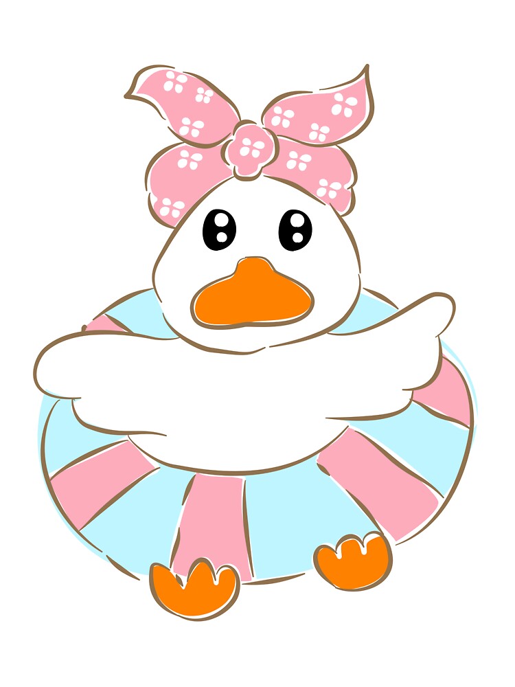 White duck wearing pink floral swim float vector by Pe.peach