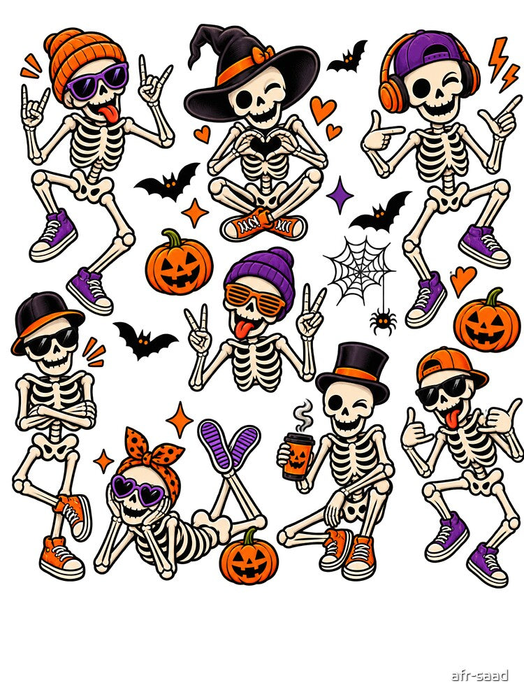 Cute Halloween Skeleton Squad Funny Spooky Skeletons by afr-saad