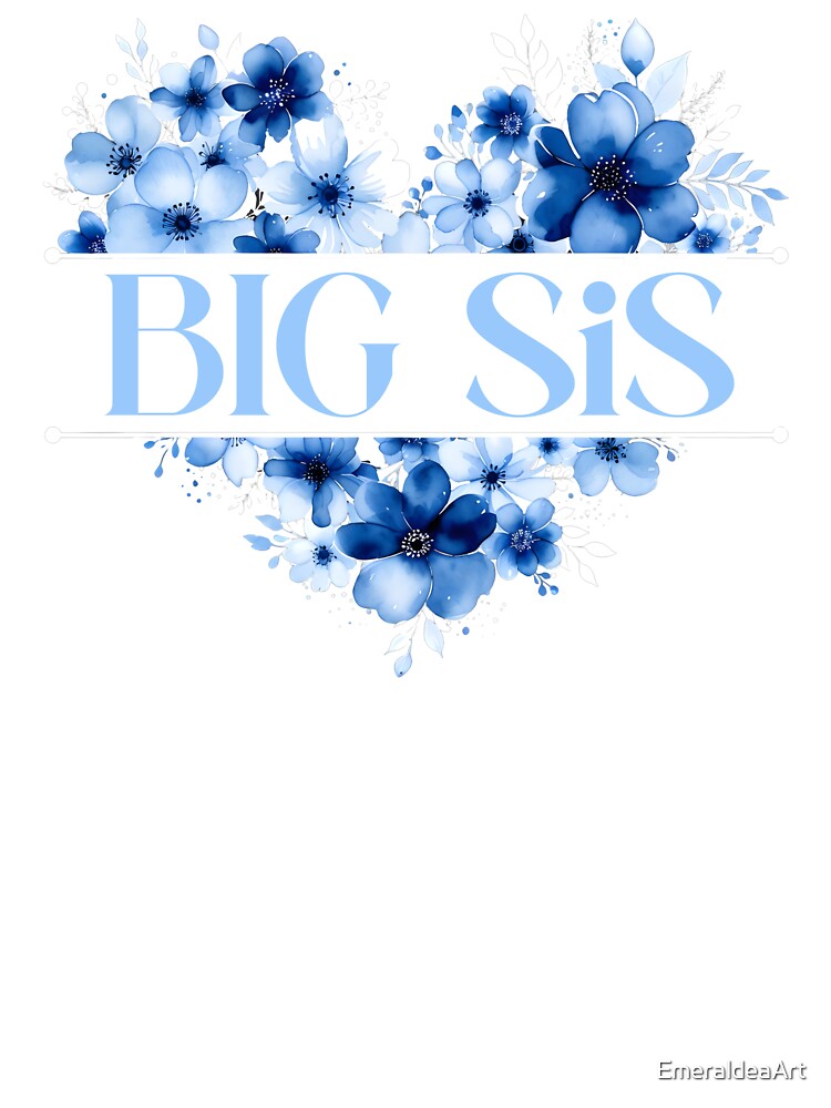 Big Sis – Blue Floral Heart Watercolor Illustration by EmeraldeaArt