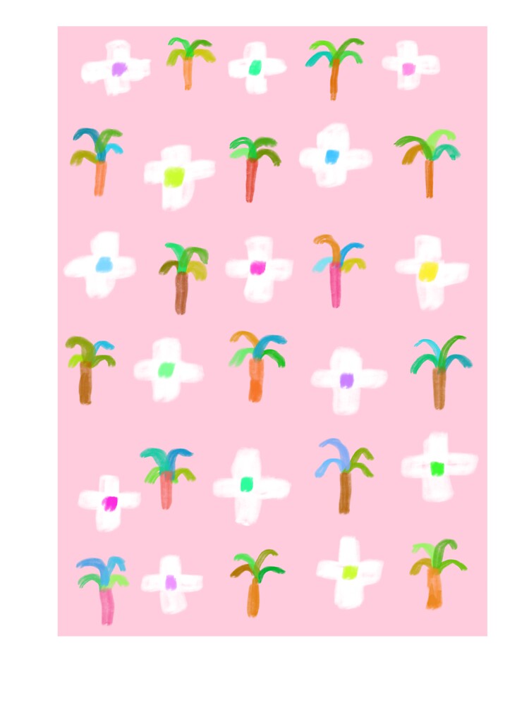 Cross and Palm Pink Bright and Colourful pattern by Megan O'Brien