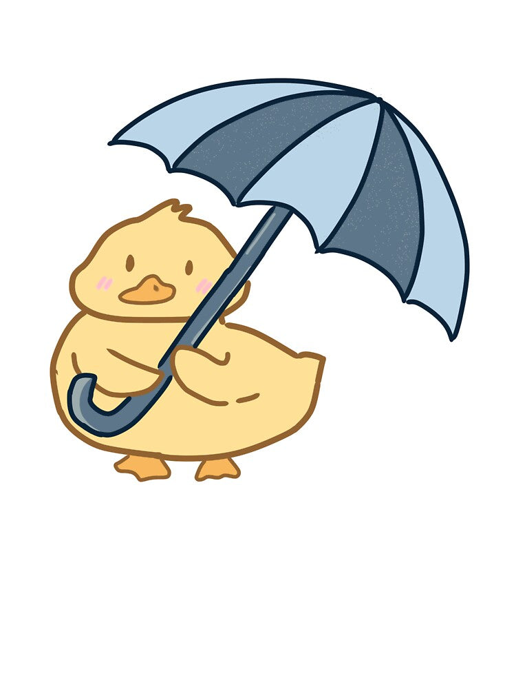 Cute Duck Holding Blue Umbrella by TheCozyBurrow