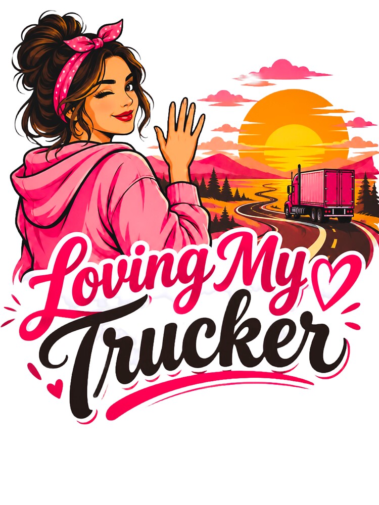 Trucker's Girlfriend – Pink Heart Semi Truck Love Gift by Haque Designs