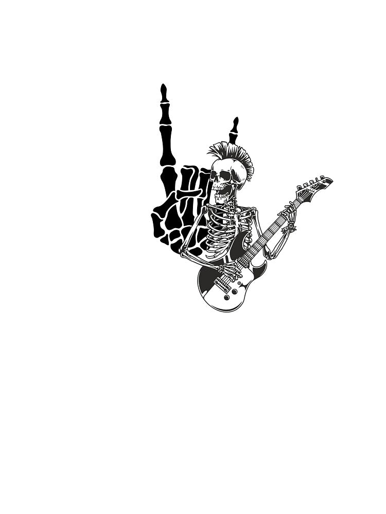 Rock On Skeleton – Punk Halloween Skull with Guitar and Hand Sign by Geafixy
