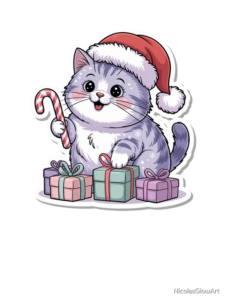 Cute Christmas Kawaii Cat by NicolasGlowArt