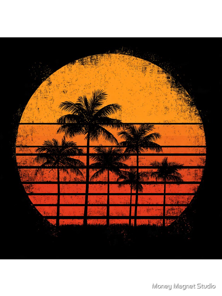 Retro Sunset Palm Trees Vintage Aesthetic – 80s Tropical Summer Beach Vaporwave Design by Money Magnet Studio