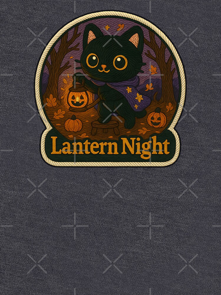 Halloween Cat Lantern Night Embroidery | Cute Black Cat with Jack-o’-Lantern by Nuist25