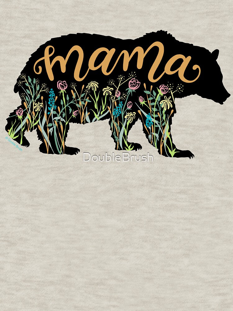 Mama Bear with Wildflowers Hand Lettered Illustration by DoubleBrush