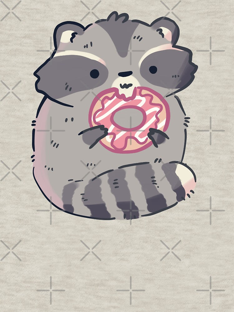 Chubby raccoon eating doughnuts by Mayarart