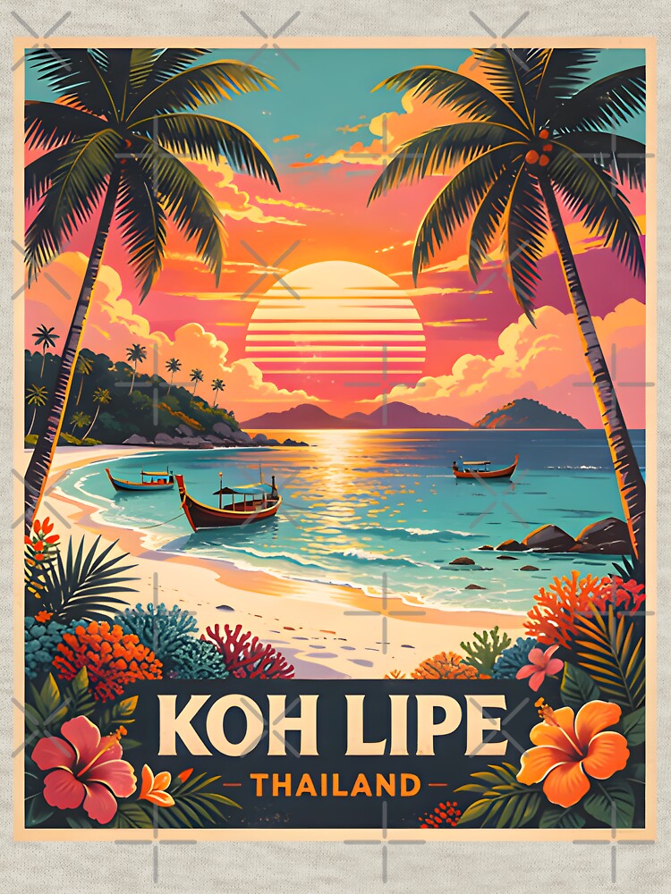 Koh Lipe Thailand Retro Sunset Travel Poster – Andaman Sea Coastal Artwork by Spirit of Siam