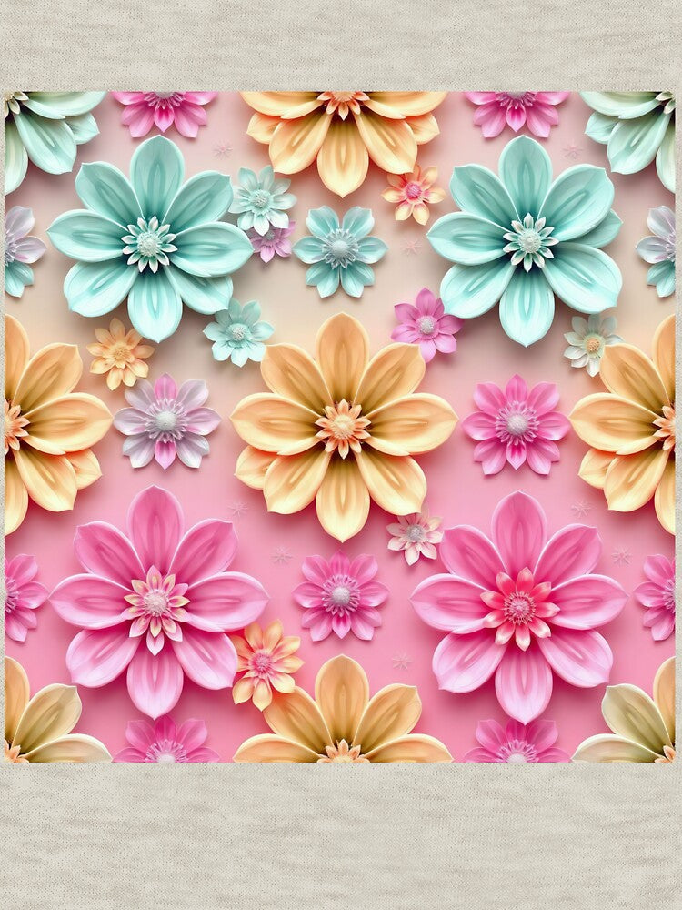 Pastel 3D Flower Seamless Pattern, Soft Mint and Pink Digital Paper for Baby Shower, Cute Floral Scrapbook Print by TheGaliyaStudio