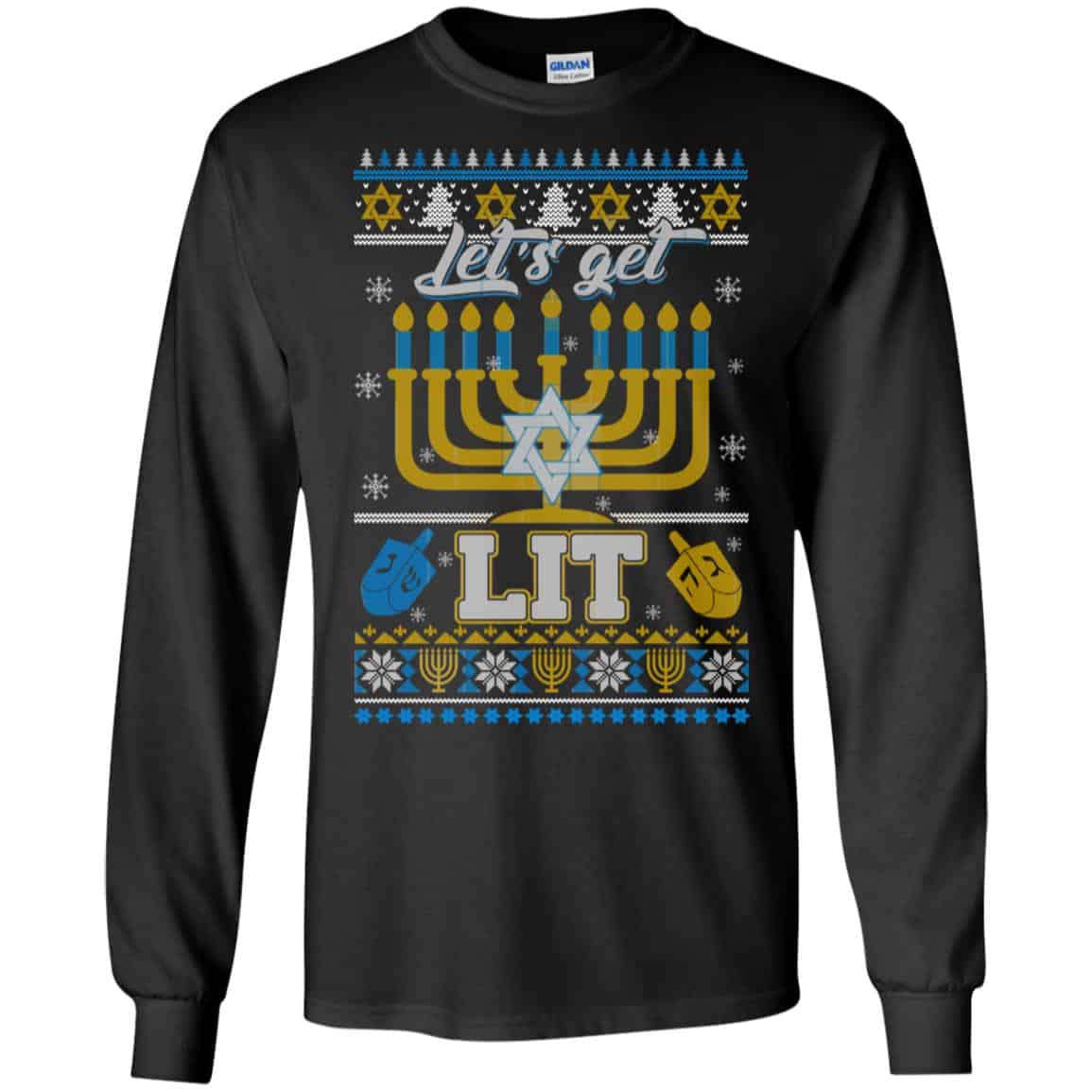 Funny Happy Hanukkah Chanukah Let’s Get Lit Ugly Sweater. Unisex