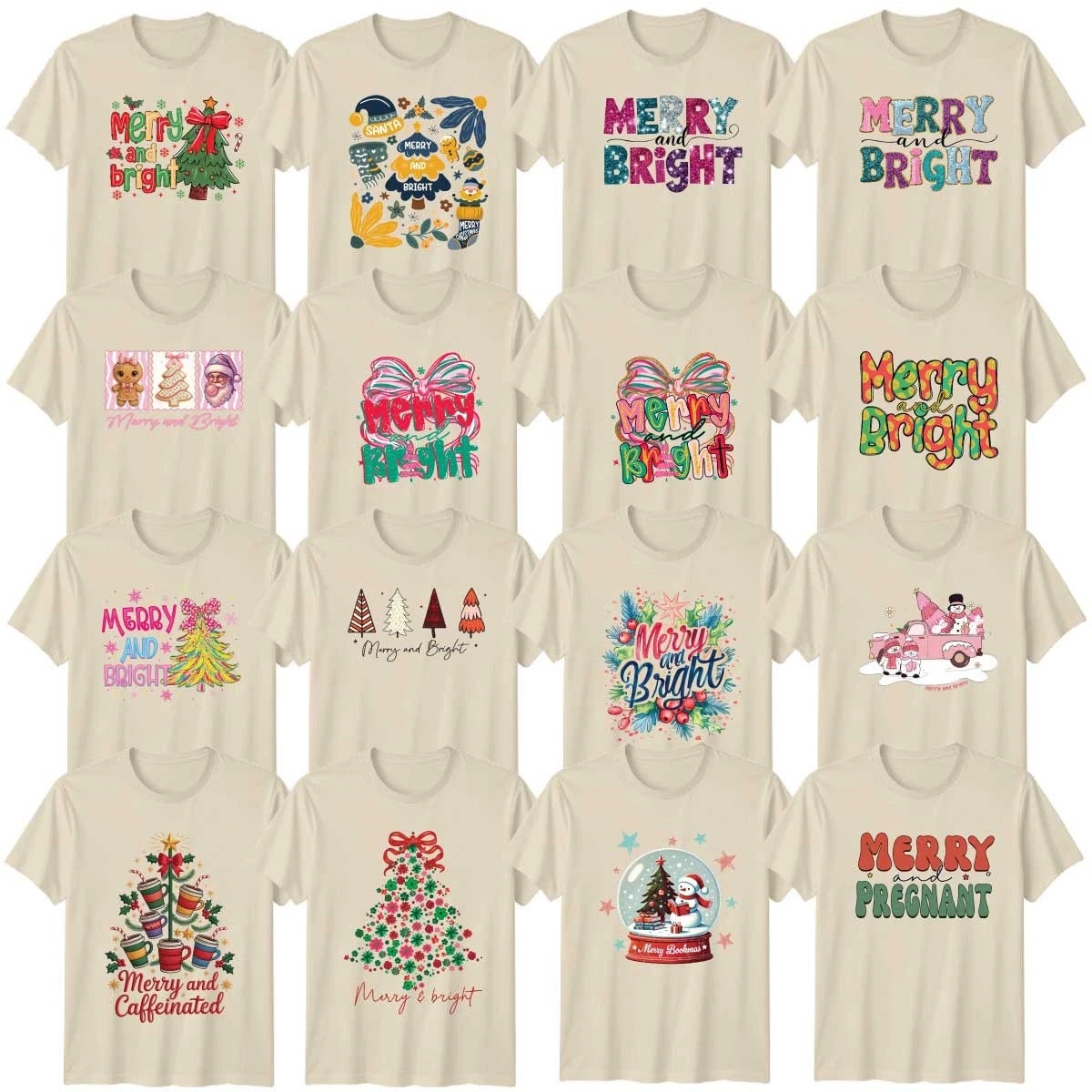 Christmas Adult T-Shirt Festive Winter Bows Christmas Gift