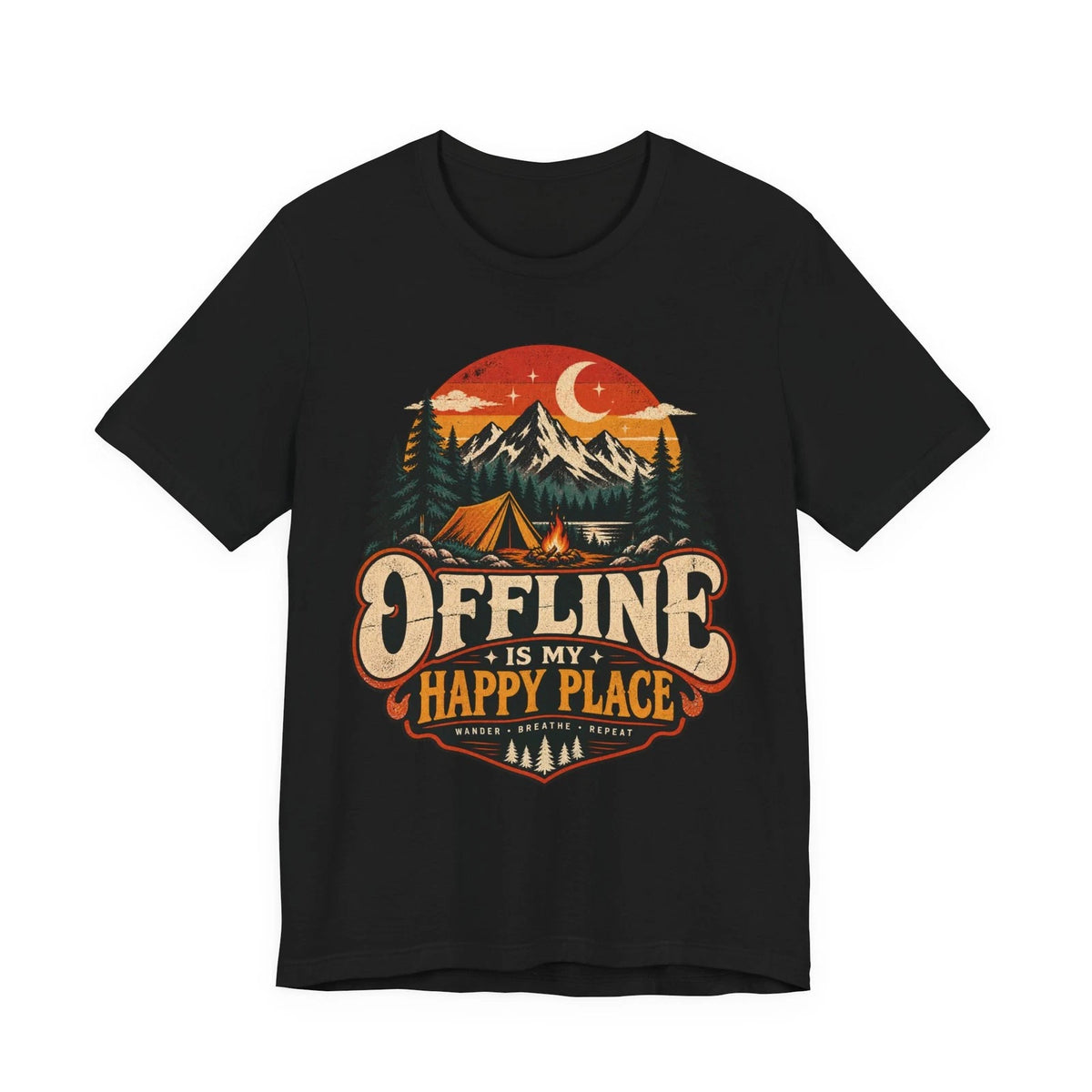 Offline Is My Happy Place Shirt Retro Camping Outdoor Nature Graphic Te t-shirt