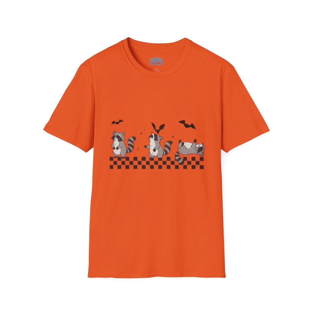 Raccoon Checkered Bat Halloween T-Shirt | Cute Raccoon Halloween Tee, Fall Funny