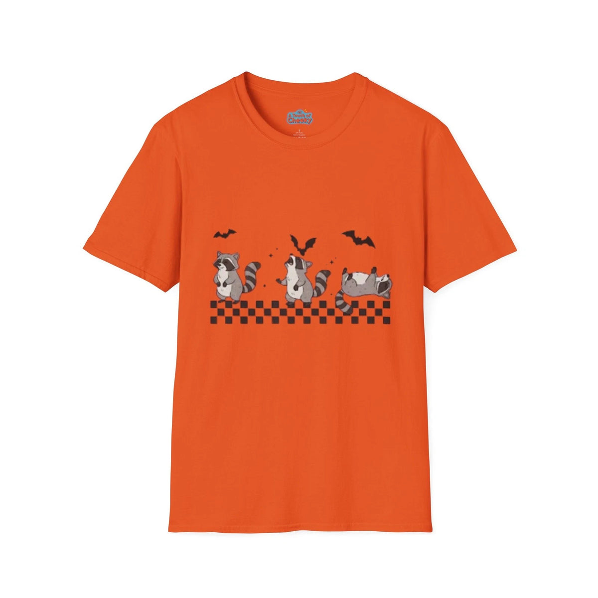 Raccoon Checkered Bat Halloween T-Shirt | Cute Raccoon Halloween Tee, Fall Funny