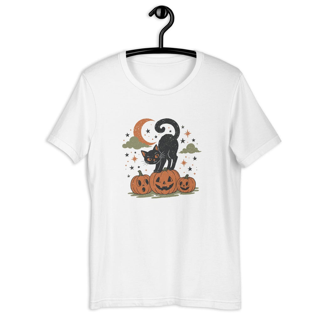 Black Cat Pumpkins T-Shirt | Vintage Halloween Moon Graphic Tee