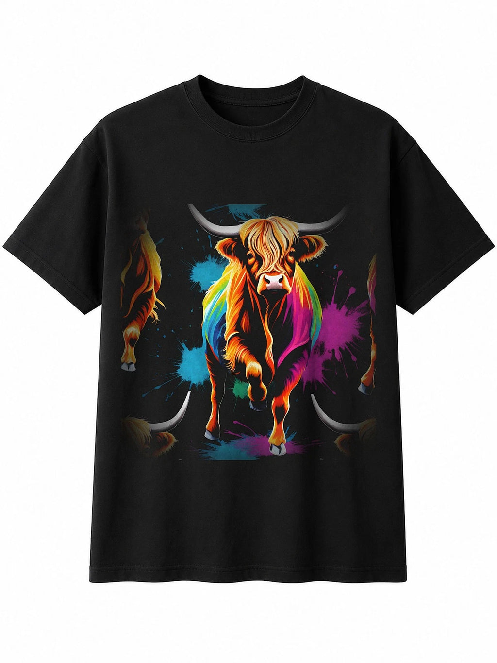 Highland Cow in Water Wildlife Mens T-Shirt Black 100% Cotton Birthday