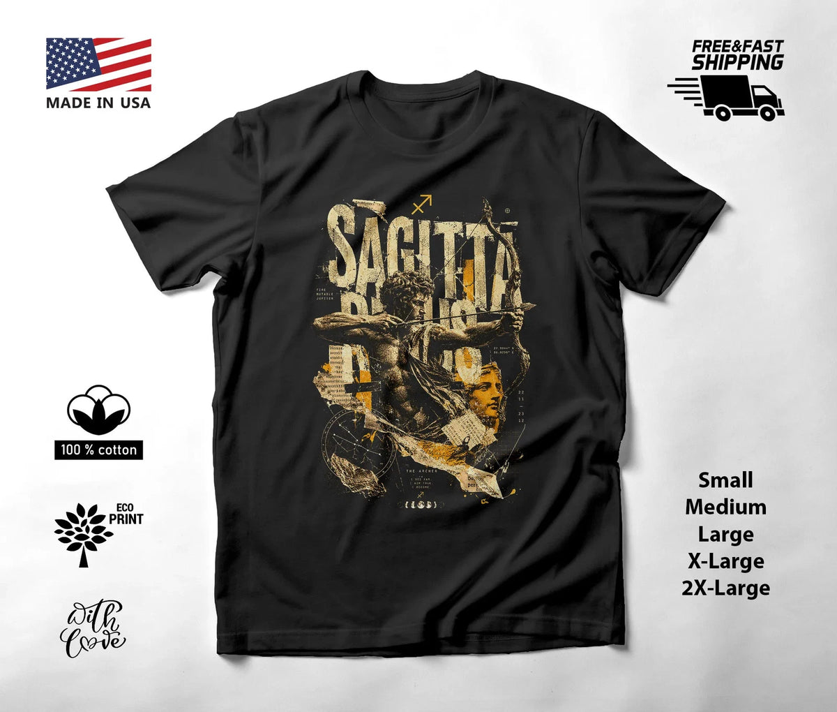 Vintage Sagittarius Classical Archer Zodiac T-Shirt Black Unisex