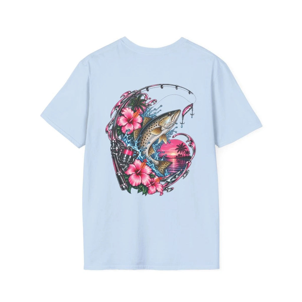 Tropical Fishing Wave T-Shirt | Trout, Hibiscus, Sunset