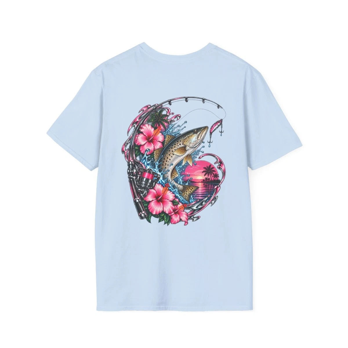Tropical Fishing Wave T-Shirt | Trout, Hibiscus, Sunset