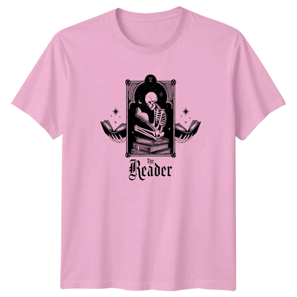 The Reader Gothic Skeleton Book T-Shirt Dark Academia Literature