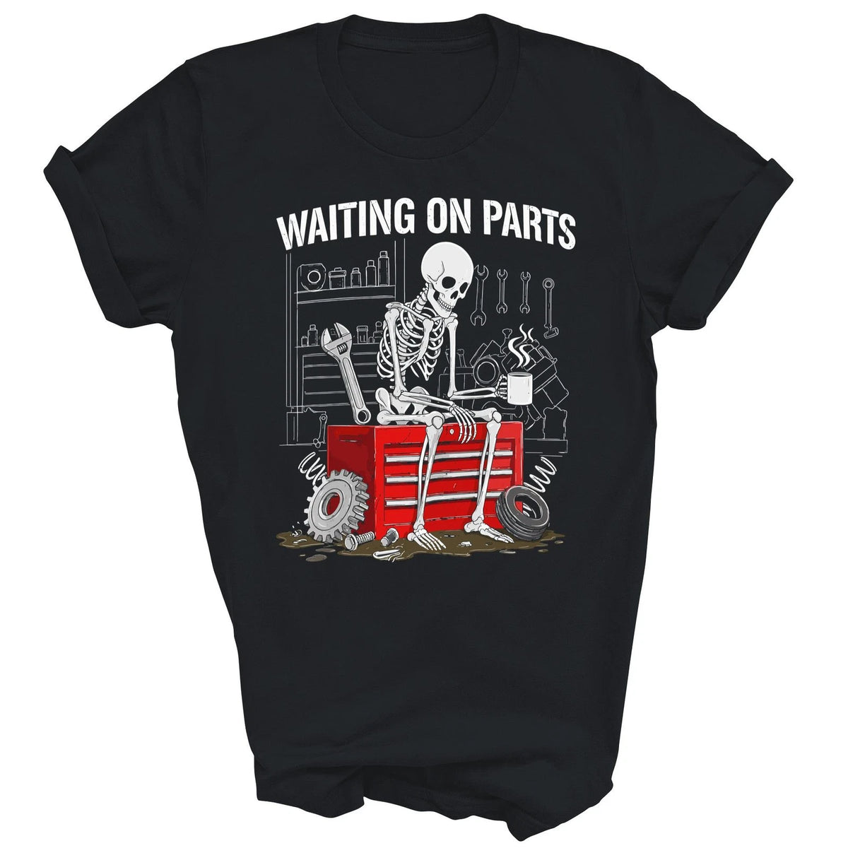 Funny Waiting On Parts Mechanic Skeleton Auto Repair Life Shirt