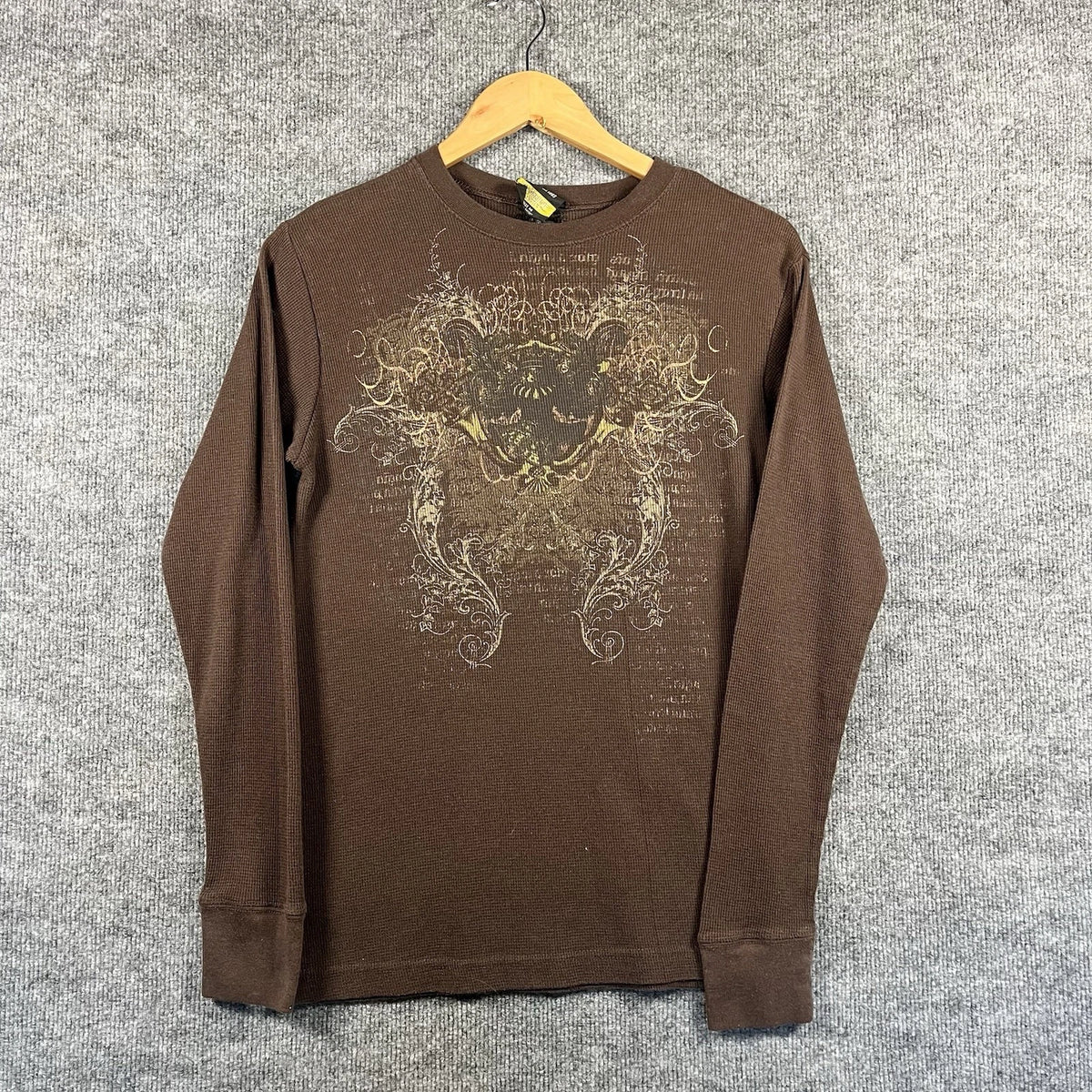 Vintage 90s Y2K Grunge Waffle Knit Thermal Long Sleeve Shirt M Affliction Style