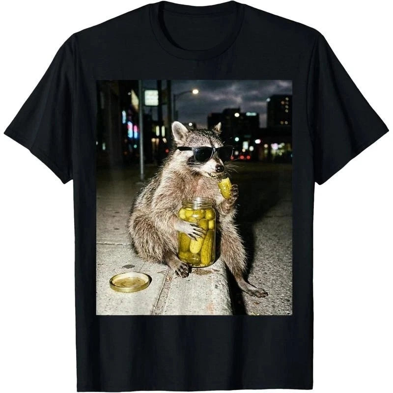 Cool Raccoon with Pickle Jar Funny Animal T-shirt