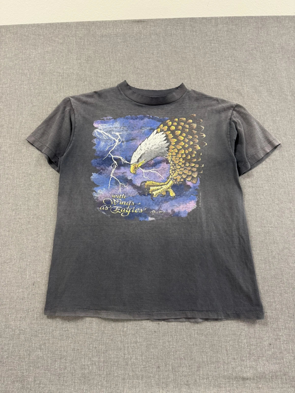 Vintage 90s Jesus T-Shirt Eagle Lightning Mens XL Sun Faded Black Distressed