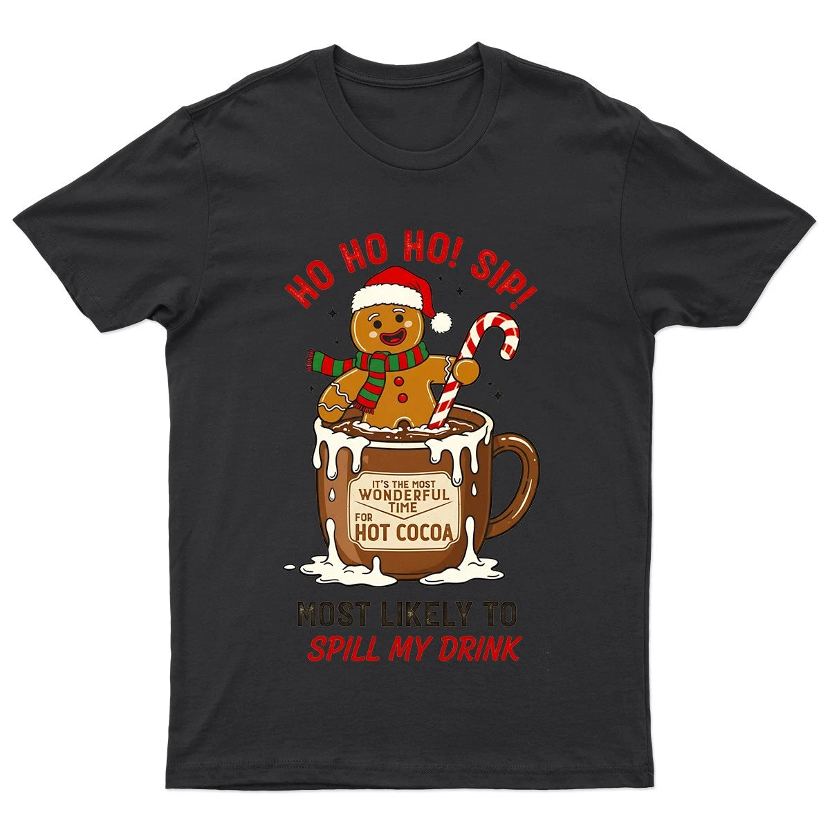 Gingerbread Man Hot Cocoa T-Shirt Unisex Gift Retro Funny Womens Vintage Mens