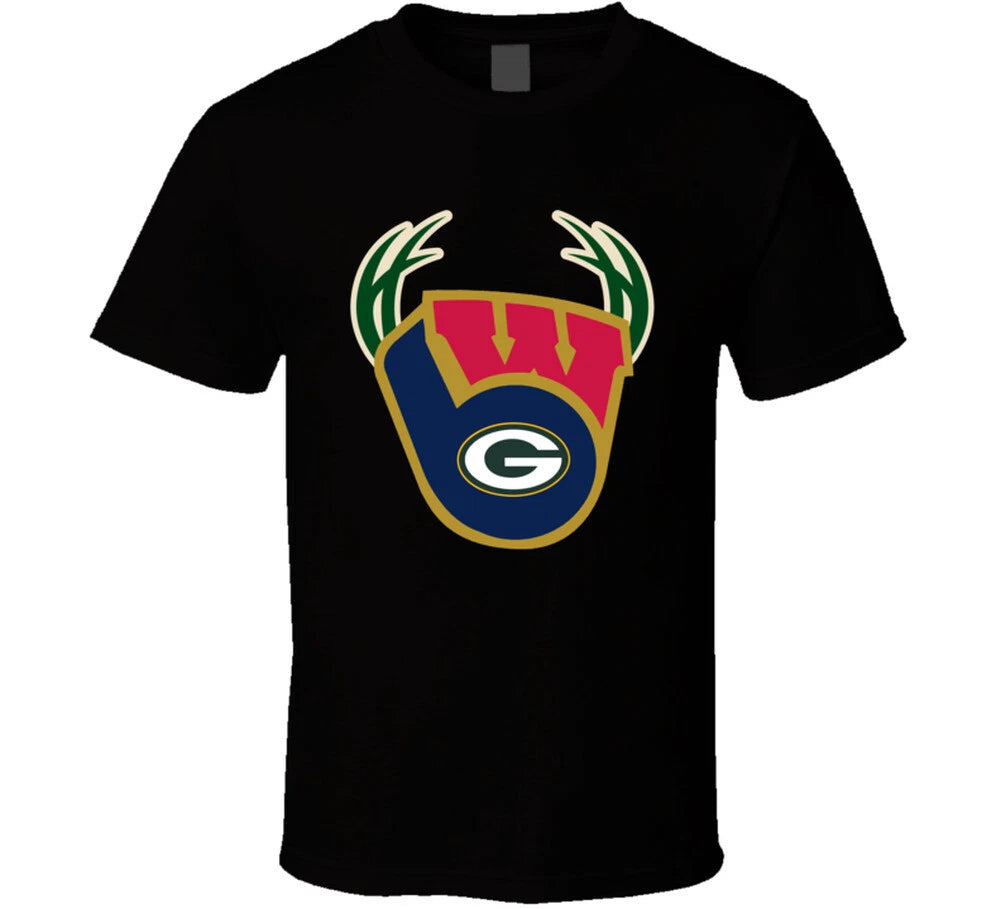 Wisconsin Sports Football Baseball Basketball Logo Mashup Sports Fan T Shirt
