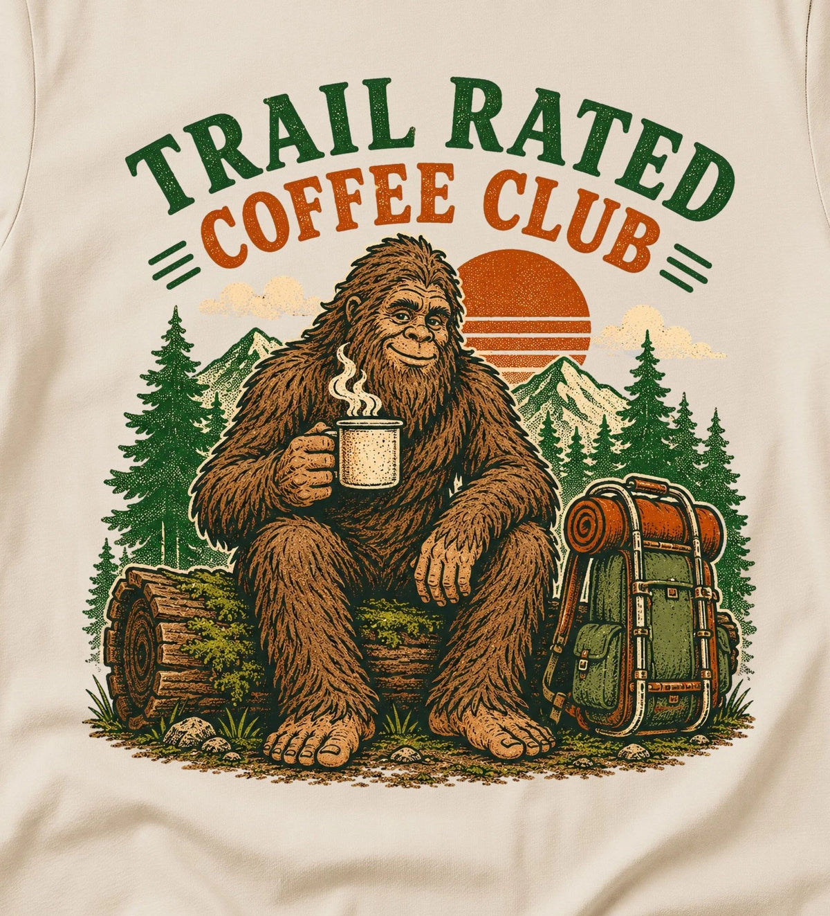 Trail Rated Coffee Club T-Shirt | Bigfoot Sasquatch Camping Hiking Shirt