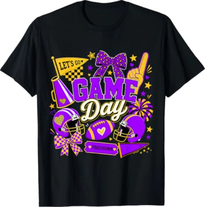 Game Day Football Season Purple & Gold Yellow T-Shirt