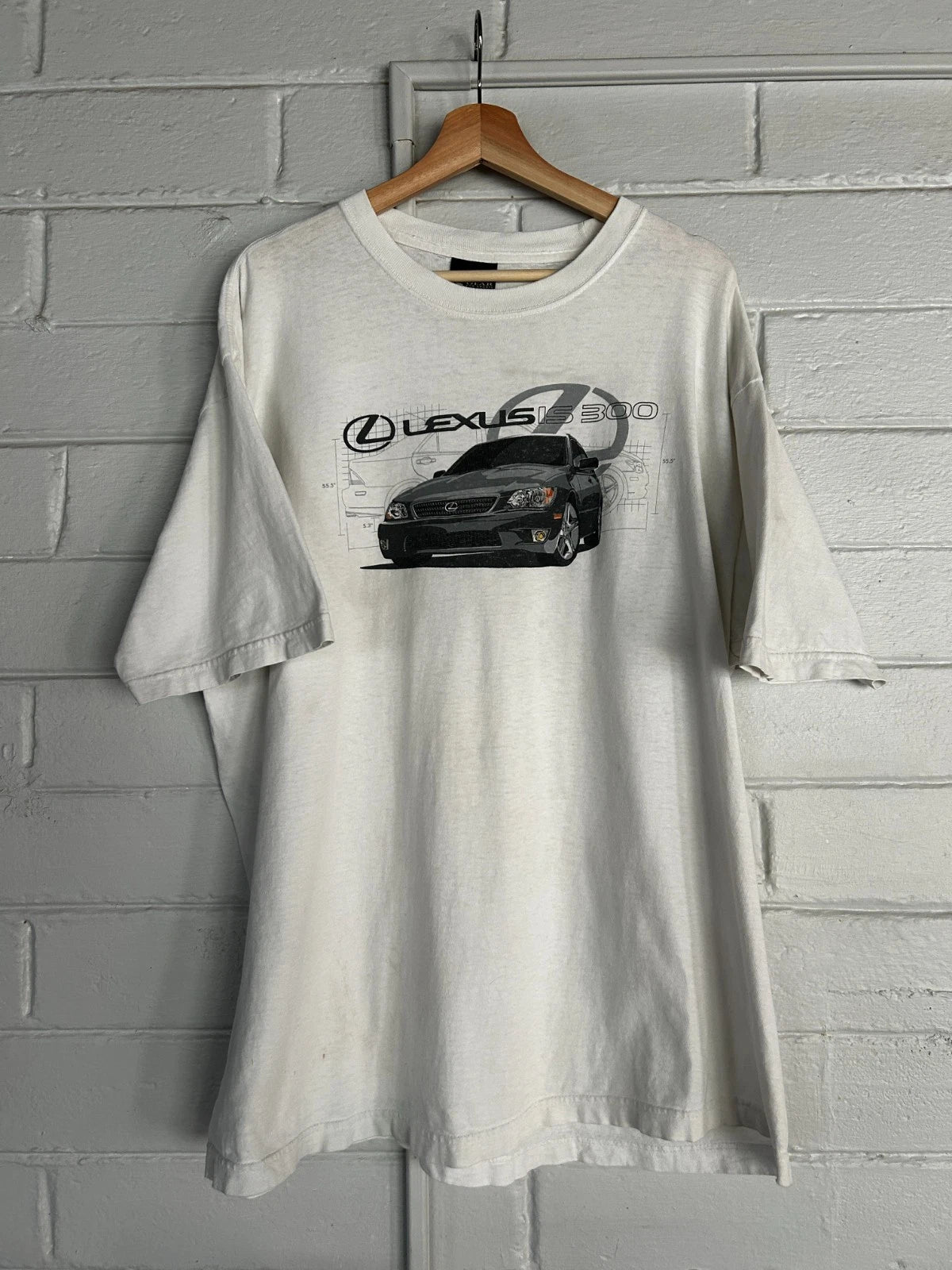Rare! Vintage Y2K "Lexus IS300 "Blueprint Graphic T-Shirt JDM - White in Size XL