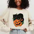 Cute Black Cat On Jack O' Lantern Pumpkin Halloween Unisex Sweatshirt