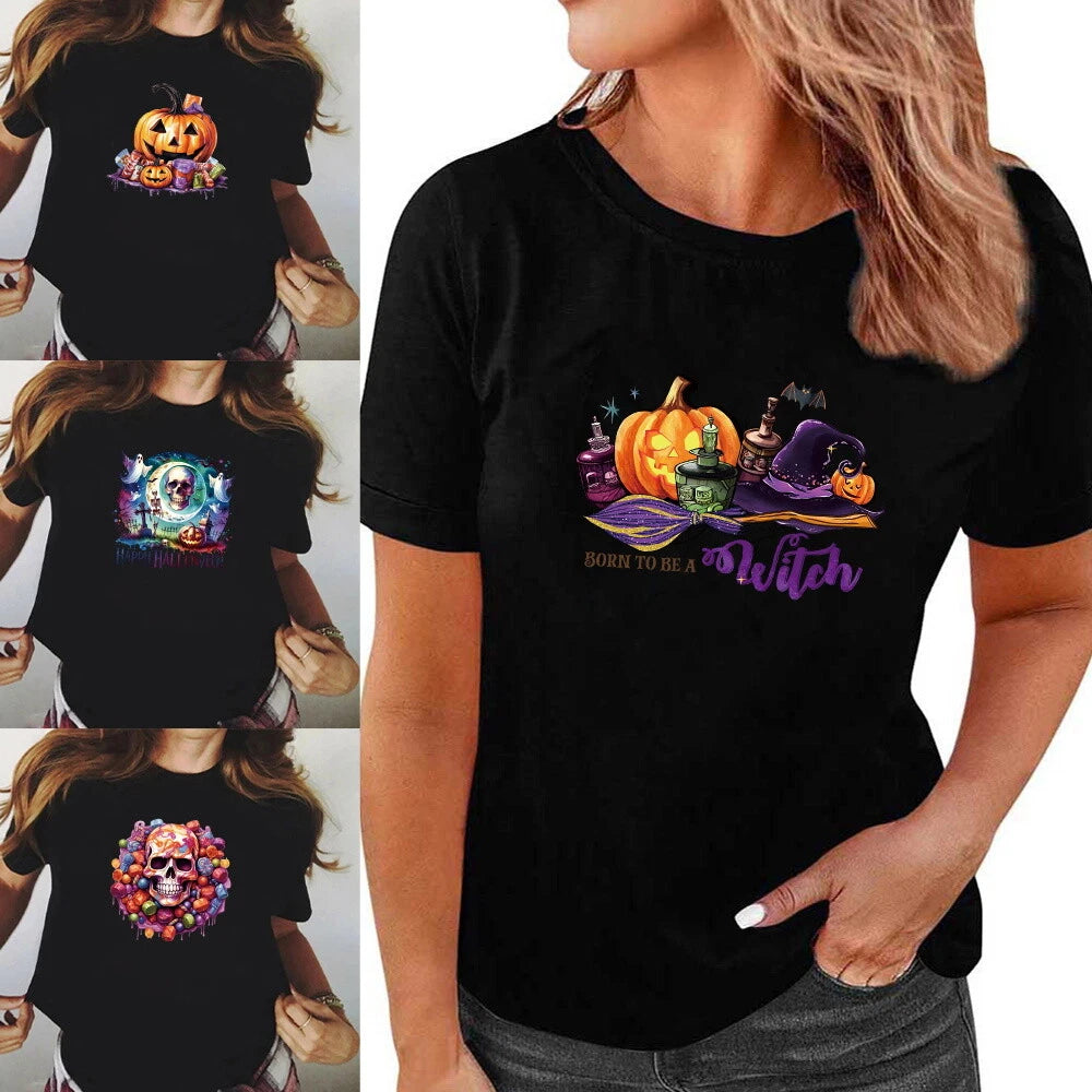 Unisex Halloween Sign T Shirt Women Spooky BOO Tops Scary Costume Ladies T shirt
