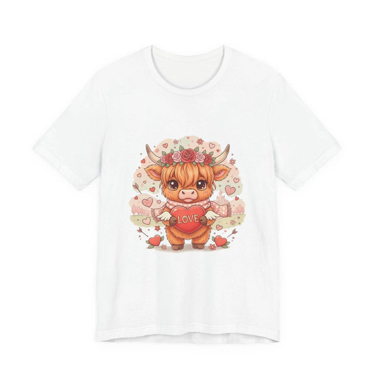 Valentine Highland Cow Tee | Cute Cow Holding Love Heart Shirt