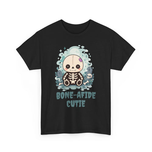 "BONE-AFIDE CUTIE"- Creepy Cute Skeleton Simple Halloween T-Shirt