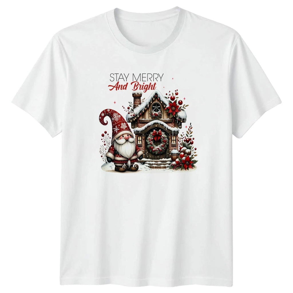 Stay Merry And Bright Christmas Gnome Cottage Holidays Mens T-Shirt Womens
