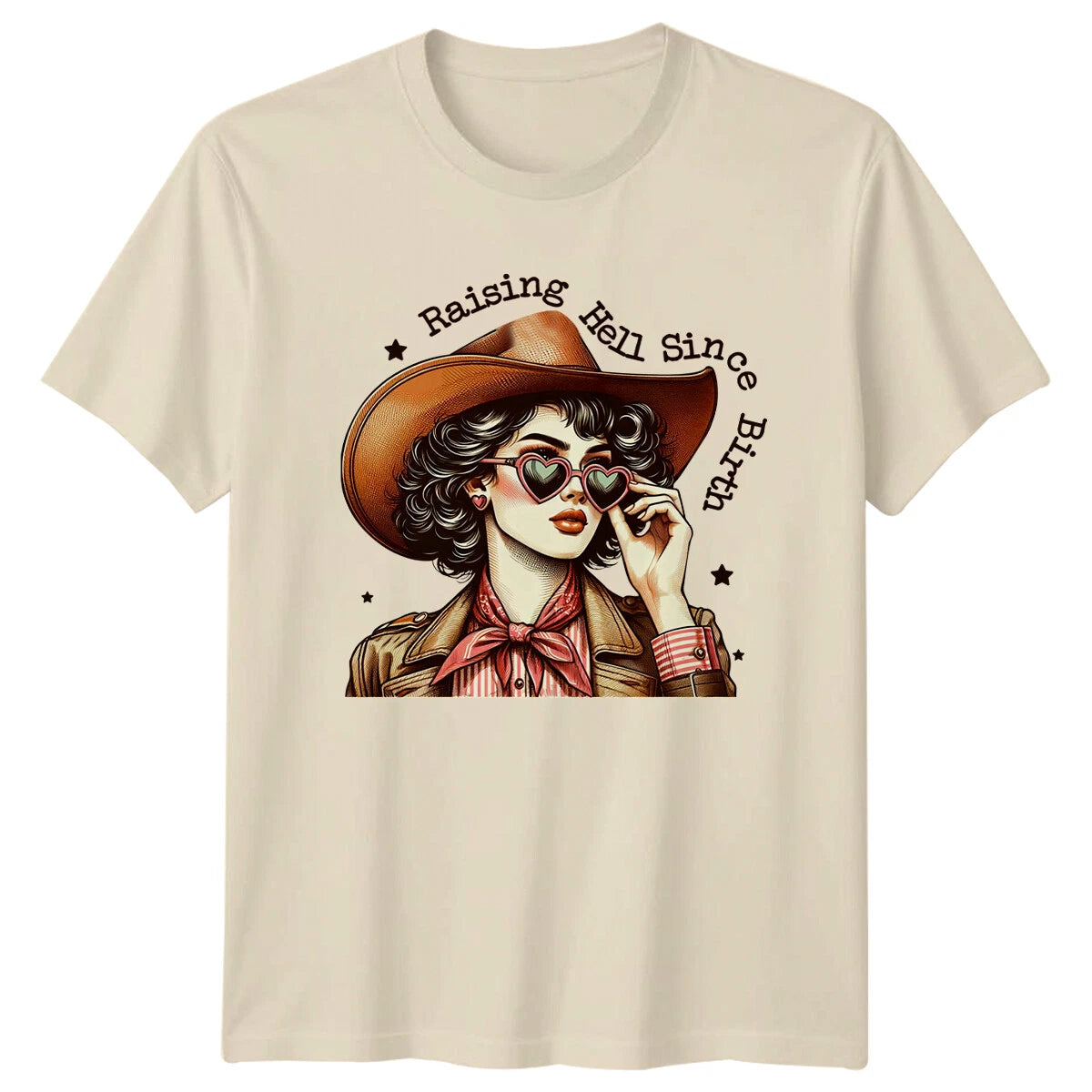 Retro Cowgirl Raising Hell Since Birth Western Style Graphic T-Shirt