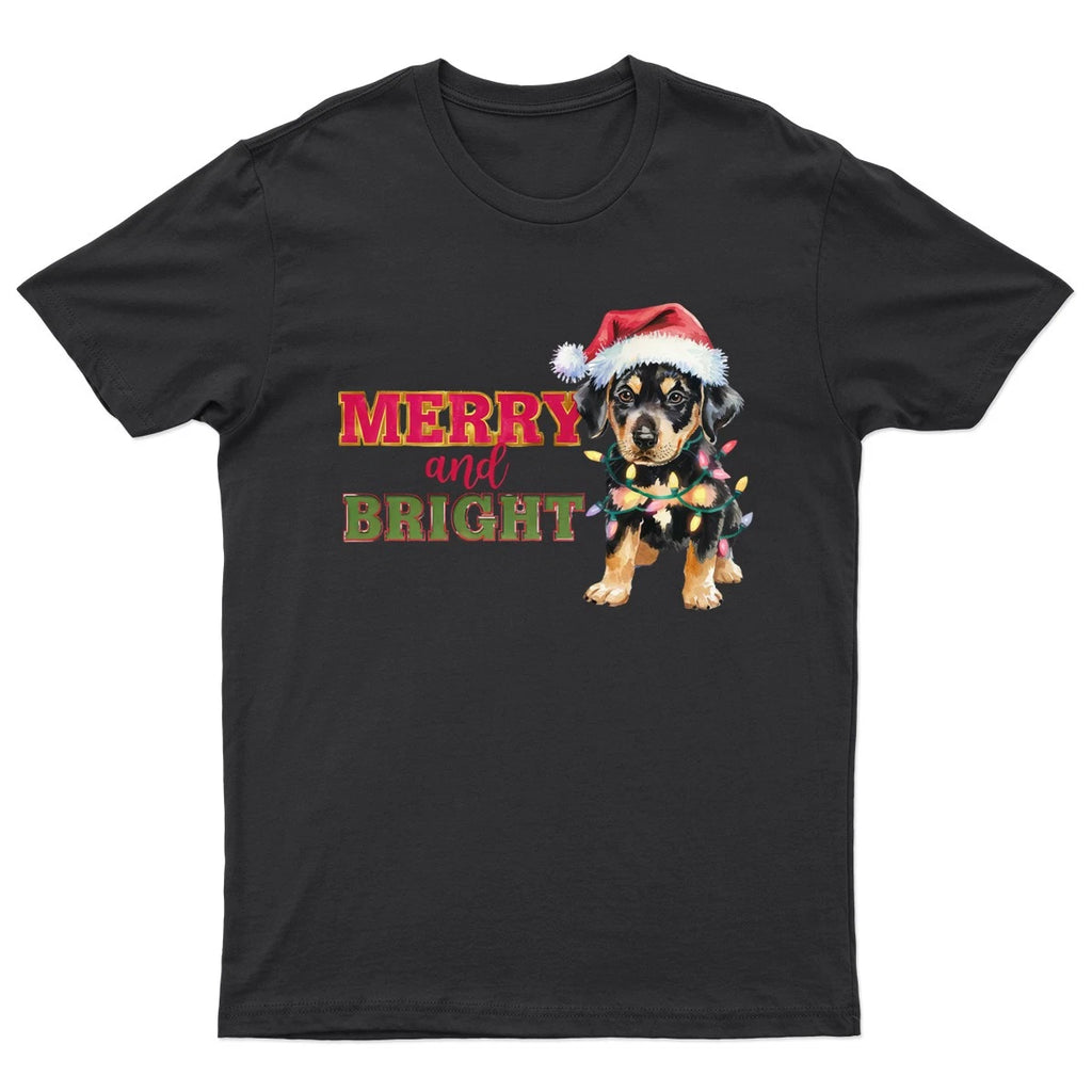 Merry And Bright Puppy Christmas Holidays Mens Womens Graphic Tee