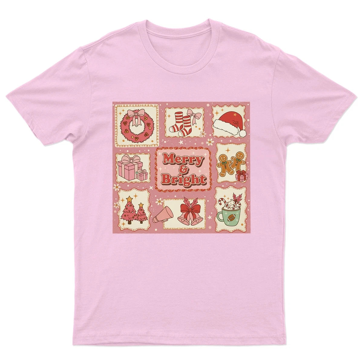 Merry And Bright Christmas T-Shirt Unisex Retro Seasonal Funny Xmas Santa -p