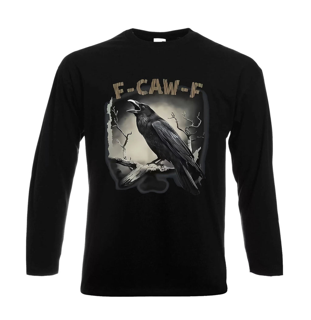 Black Crow F-Caw-F Black Bird Scary Longsleeve Men's Tshirt Dark Night