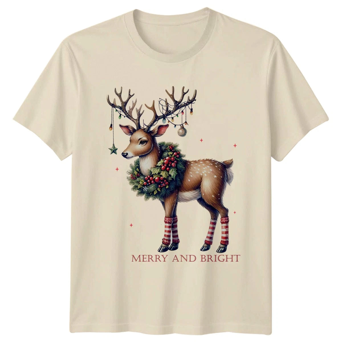 Merry And Bright Christmas Reindeer Holidays Mens Womens Graphic Tee