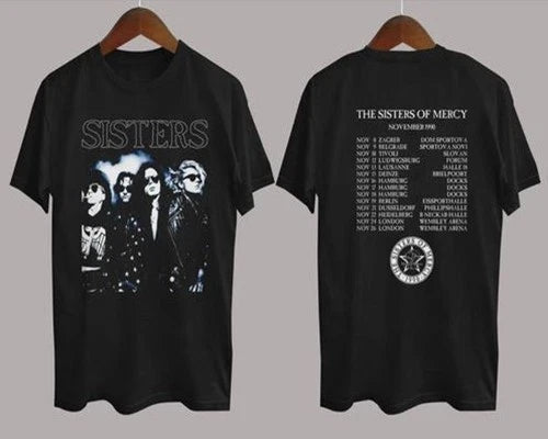 The Sisters of Mercy 1990 Tour Cotton Black S-4XL Unisex 2 Sided Shirt