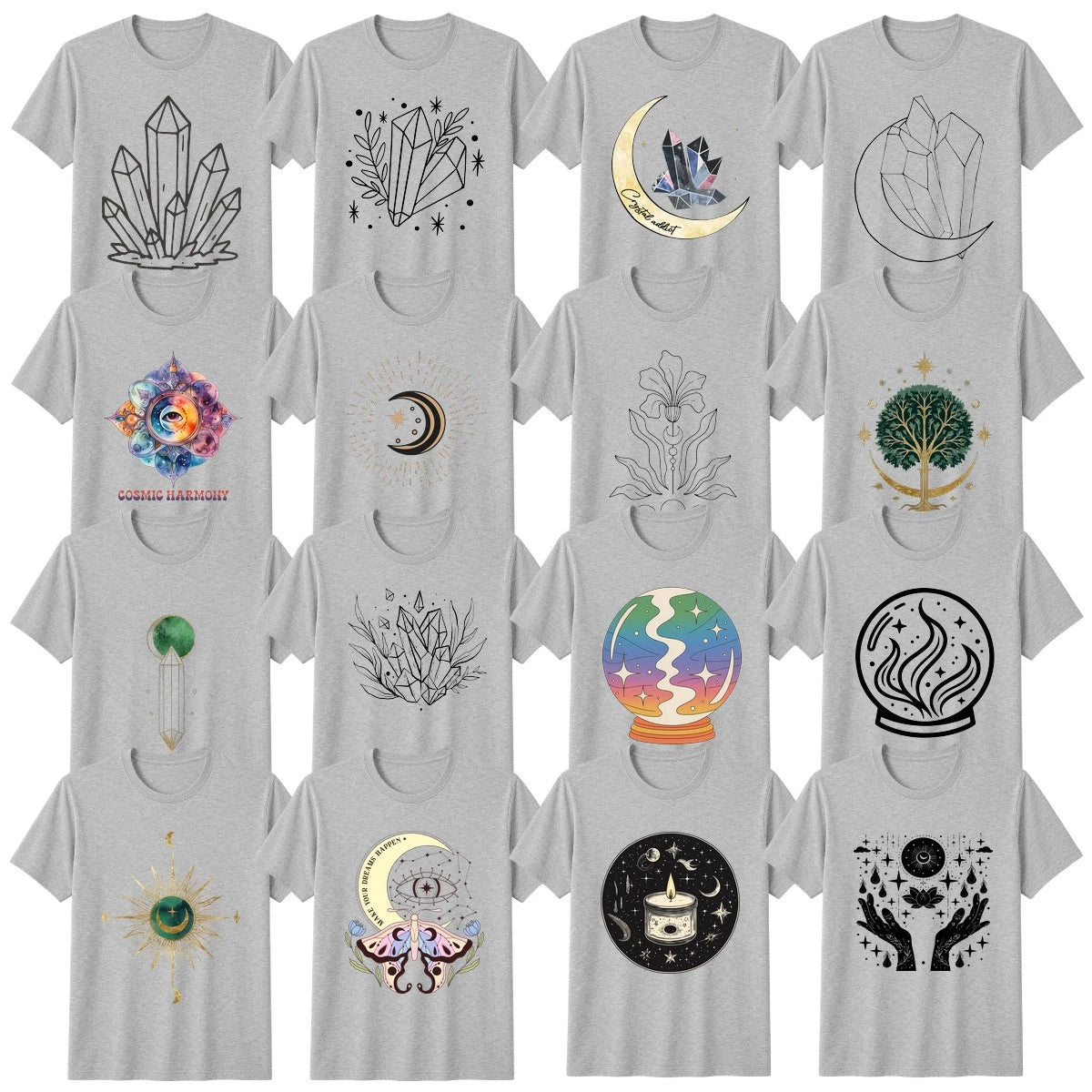 Boho Celestial T-Shirt Spirituality Moon And Stars Crystal Celestial Gift