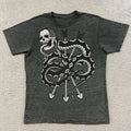 Vintage Tribal Skull Shirt Mens Medium Gray Goth Biker Grunge Short Sleeve Y2K